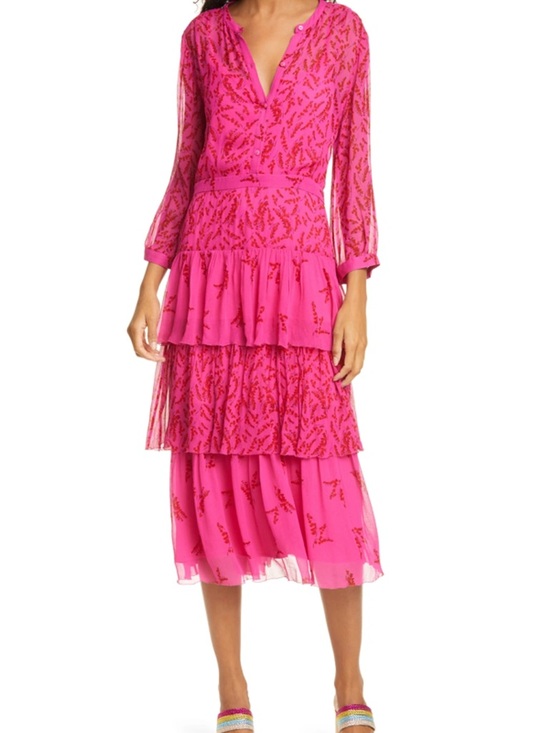 Ba&Sh Morris Tiered Printed Chiffon Midi Dress In Pink